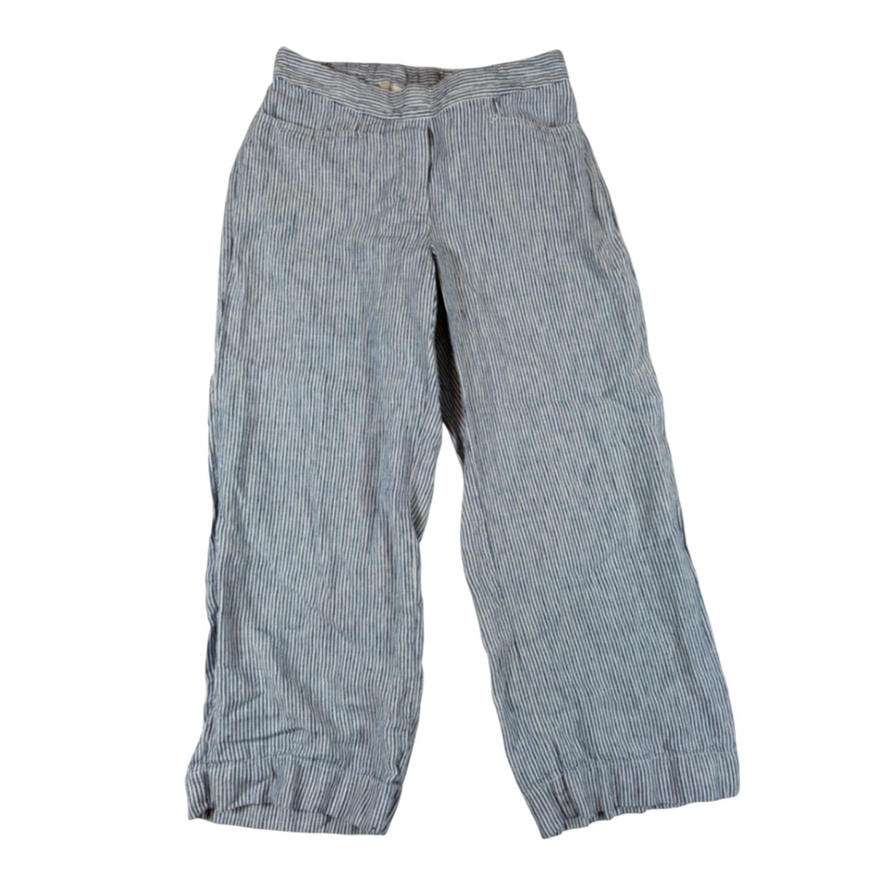 J. Jill Love Linen Wide Leg Pants XS Blue White Ticking Stripe 100% Linen Crop